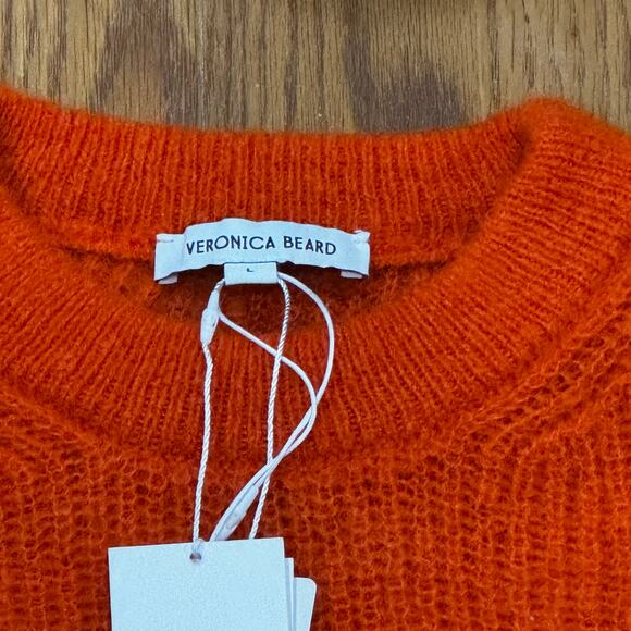 Veronica Beard in deep orange Mohair blend Melinda Crew Neck Sweater sz L - Picture 7 of 11